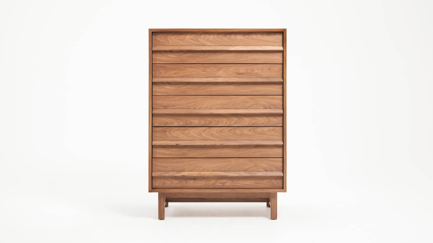 Front view of the Marcel bedroom chest in walnut