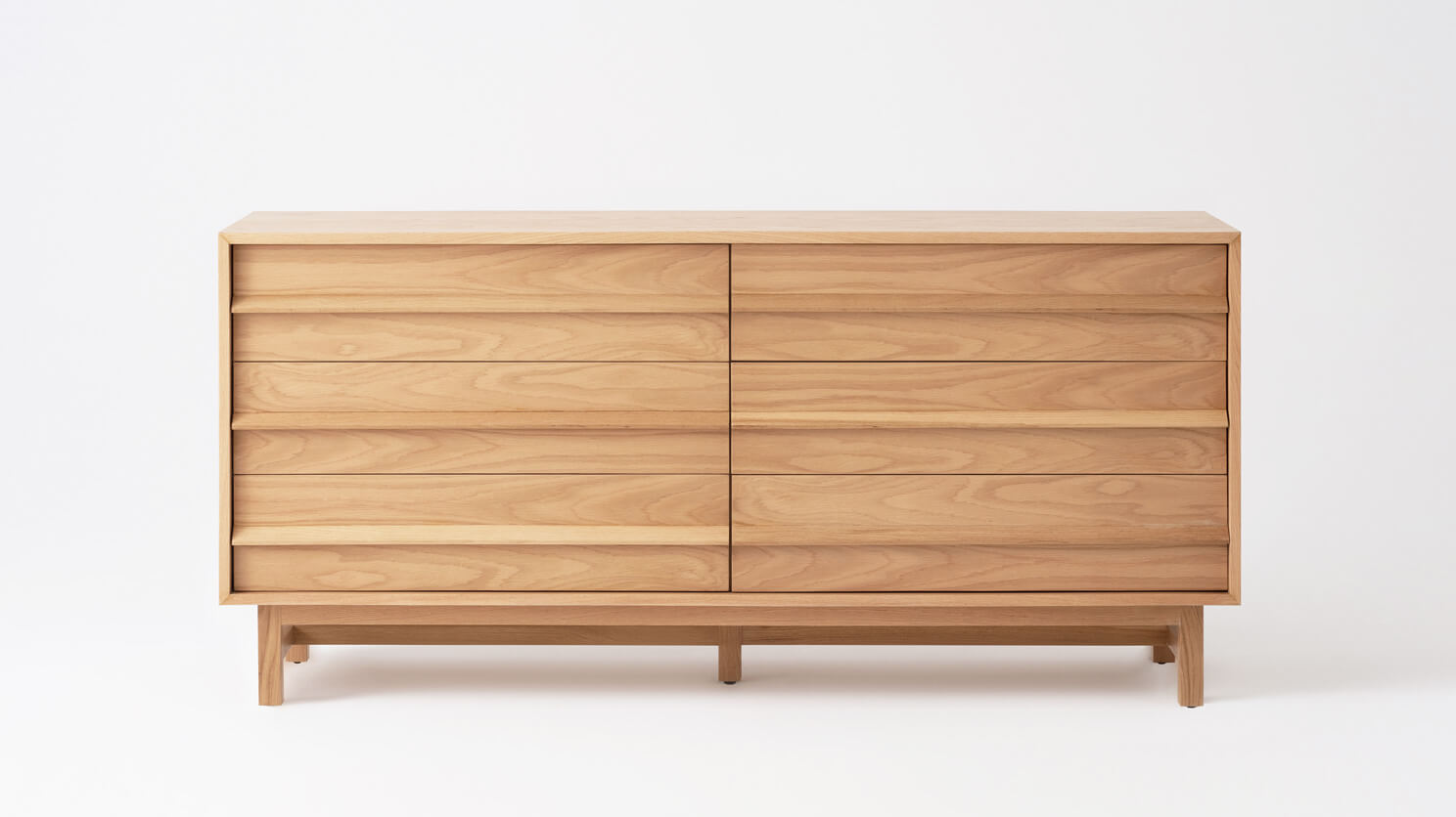 Front view of the Marcel bedroom dresser in oak