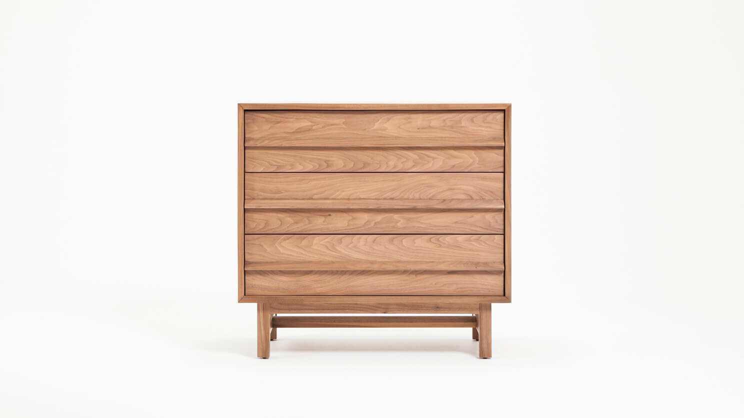 Front view of the Marcel mid century dresser in walnut