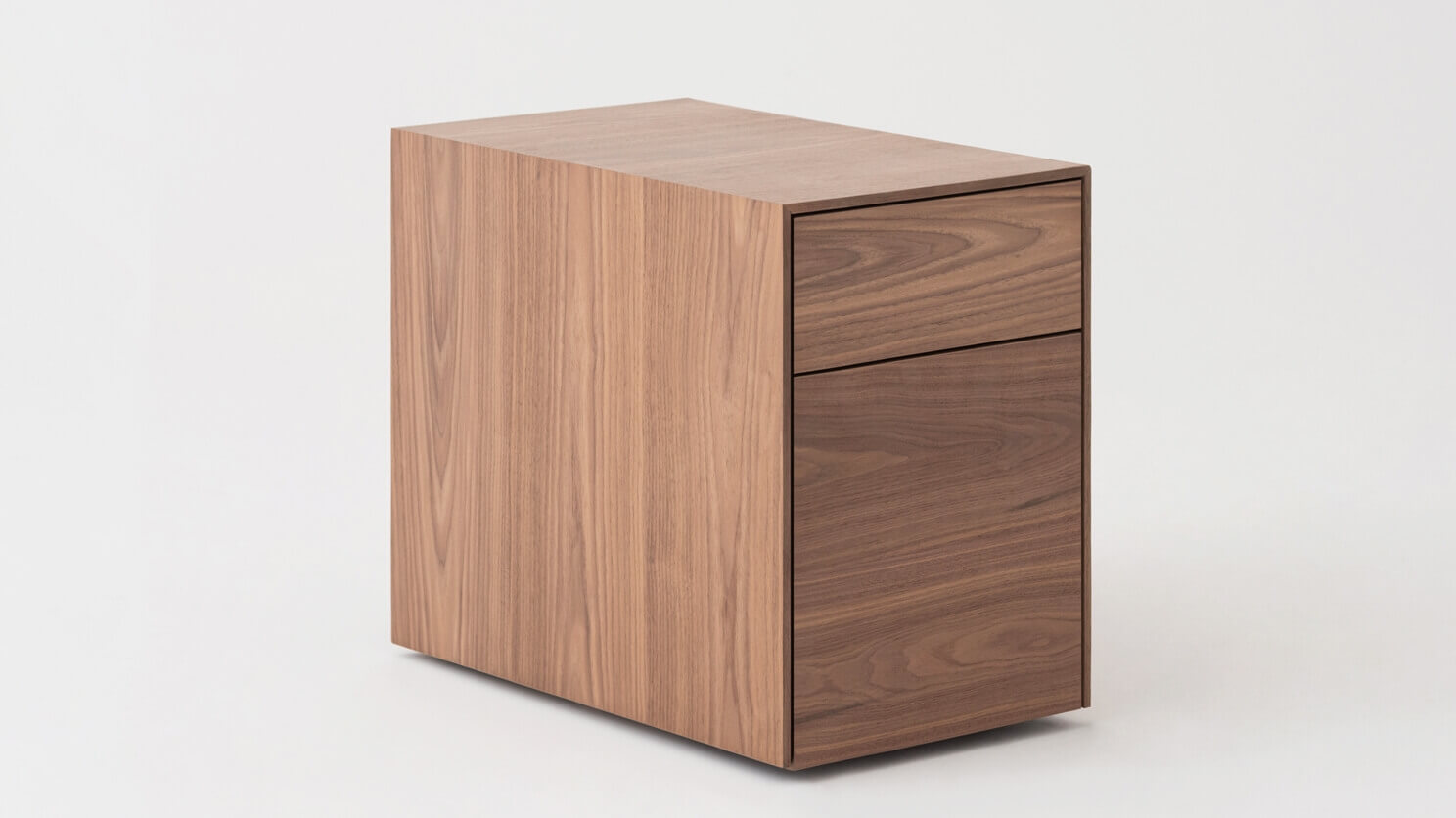 Walnut filing cabinet front angle view