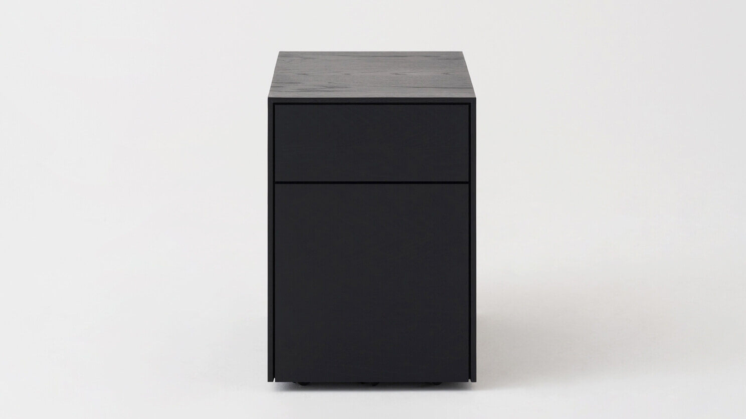 Black oak filing cabinet front view