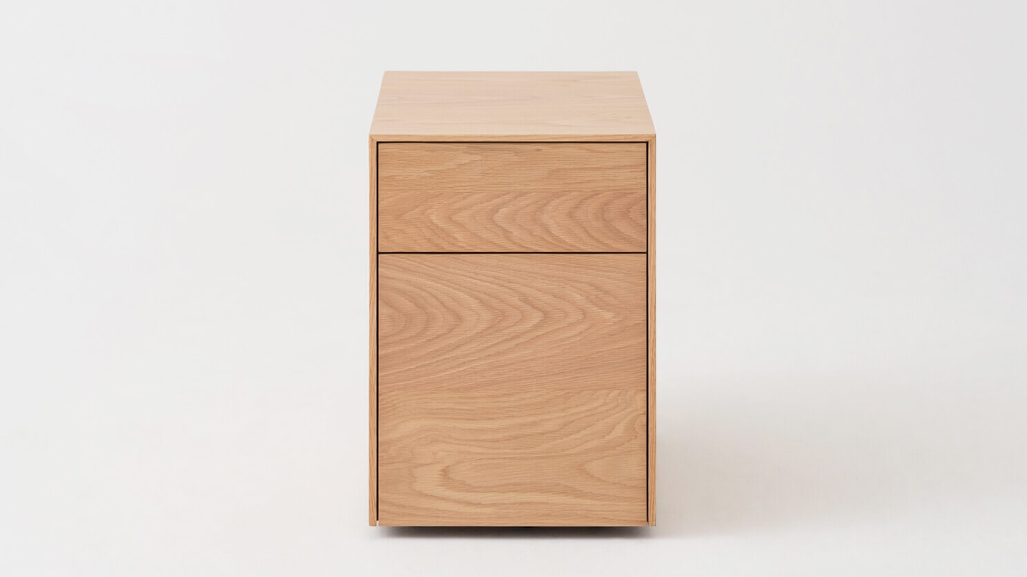 Front view of oak filing cabinet