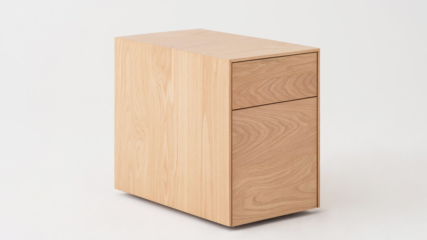 Oak filing cabinet front angle view