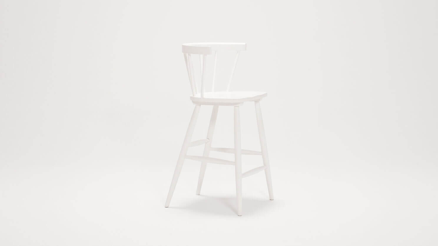 Angled view of the Lyla modern arm counter stool in white