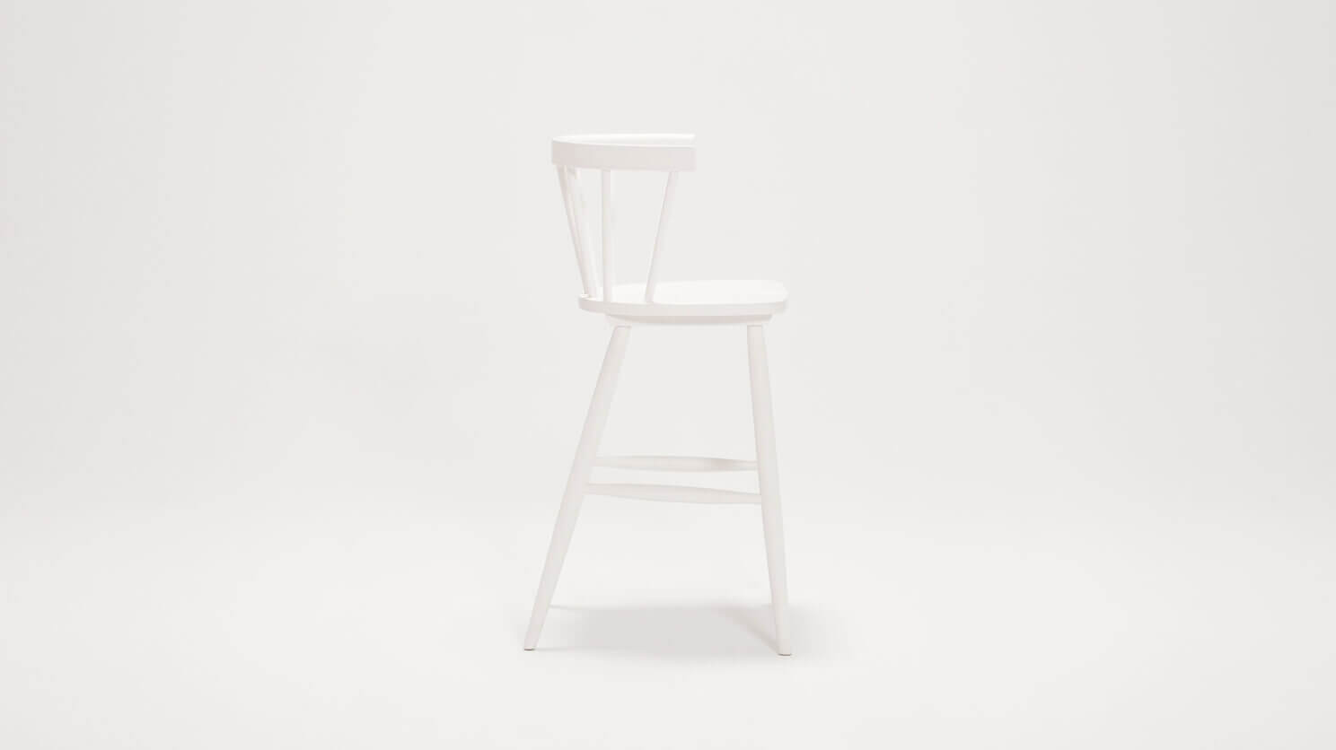 Side view of the Lyla modern arm counter stool in white