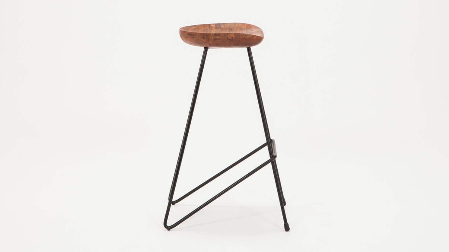 Side view of the Dawn mid century modern bar stool with stained ash seat and black base