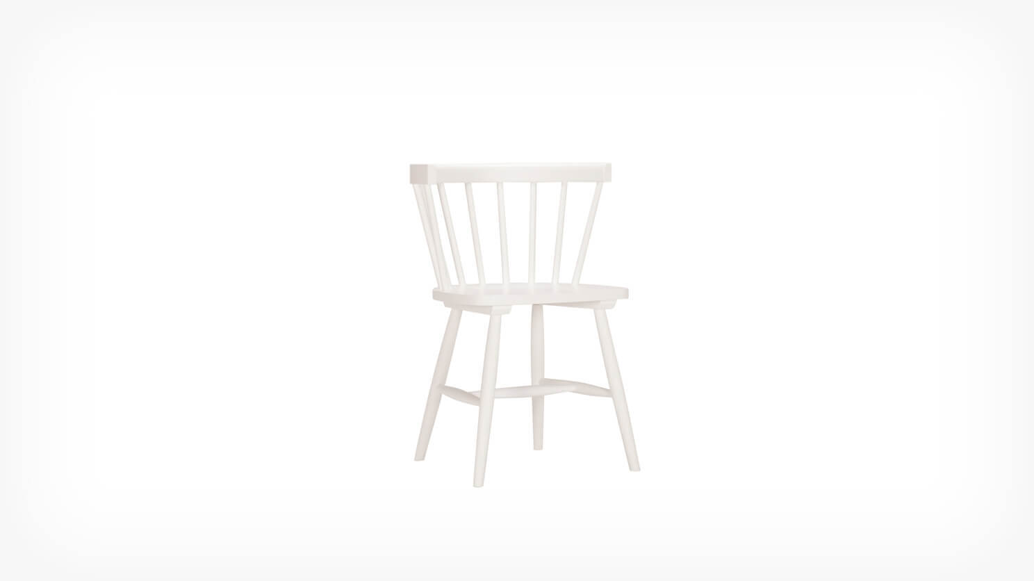 Angled view of the Lyla mid century dining chair in white