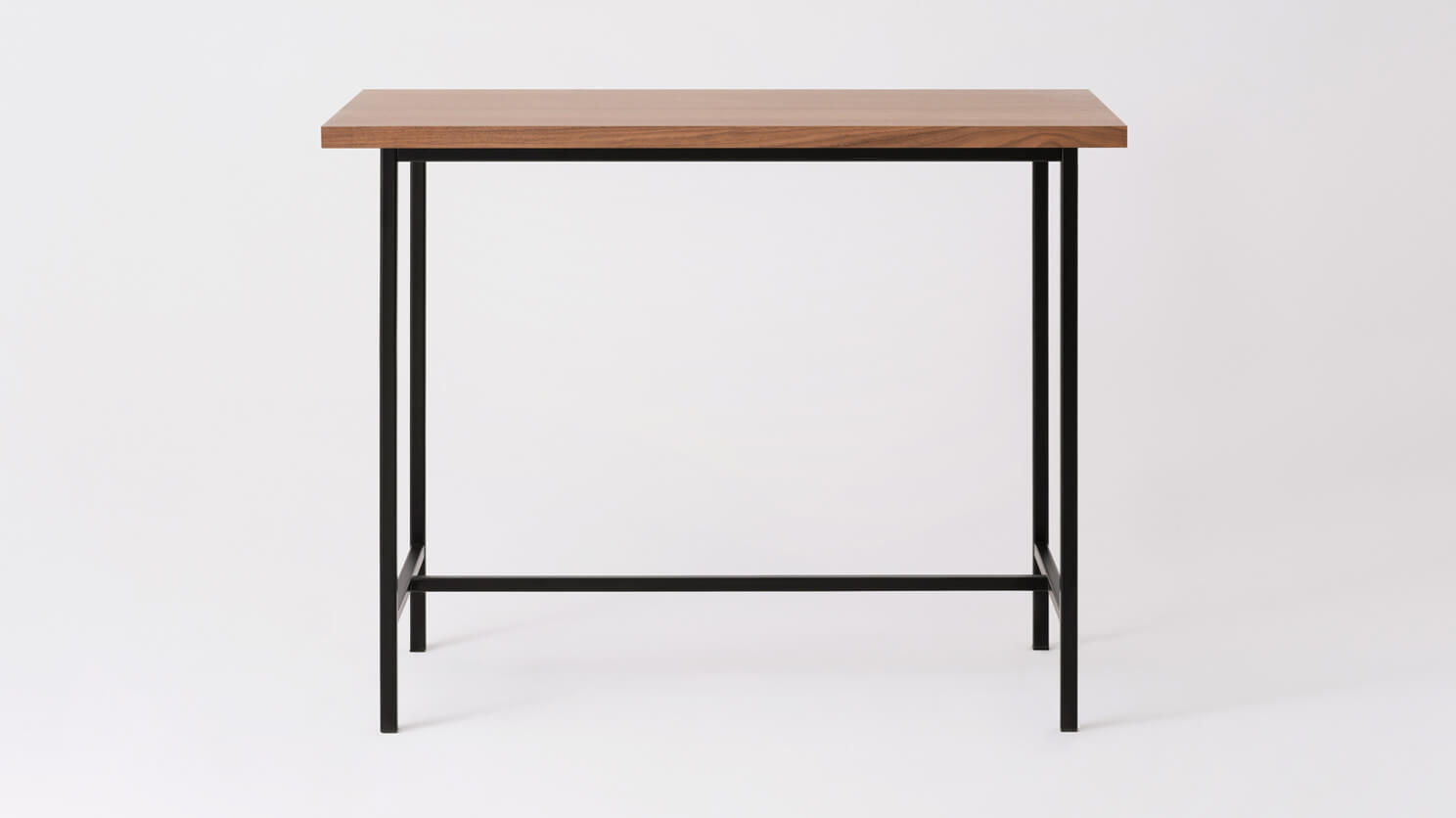 Front view of the Kendall kitchen bar table with walnut veneer top and black base