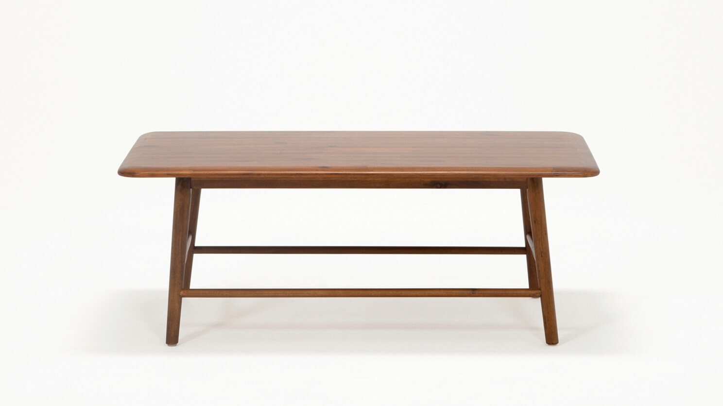 Front view of the Kacia modern acacia wood coffee table in java