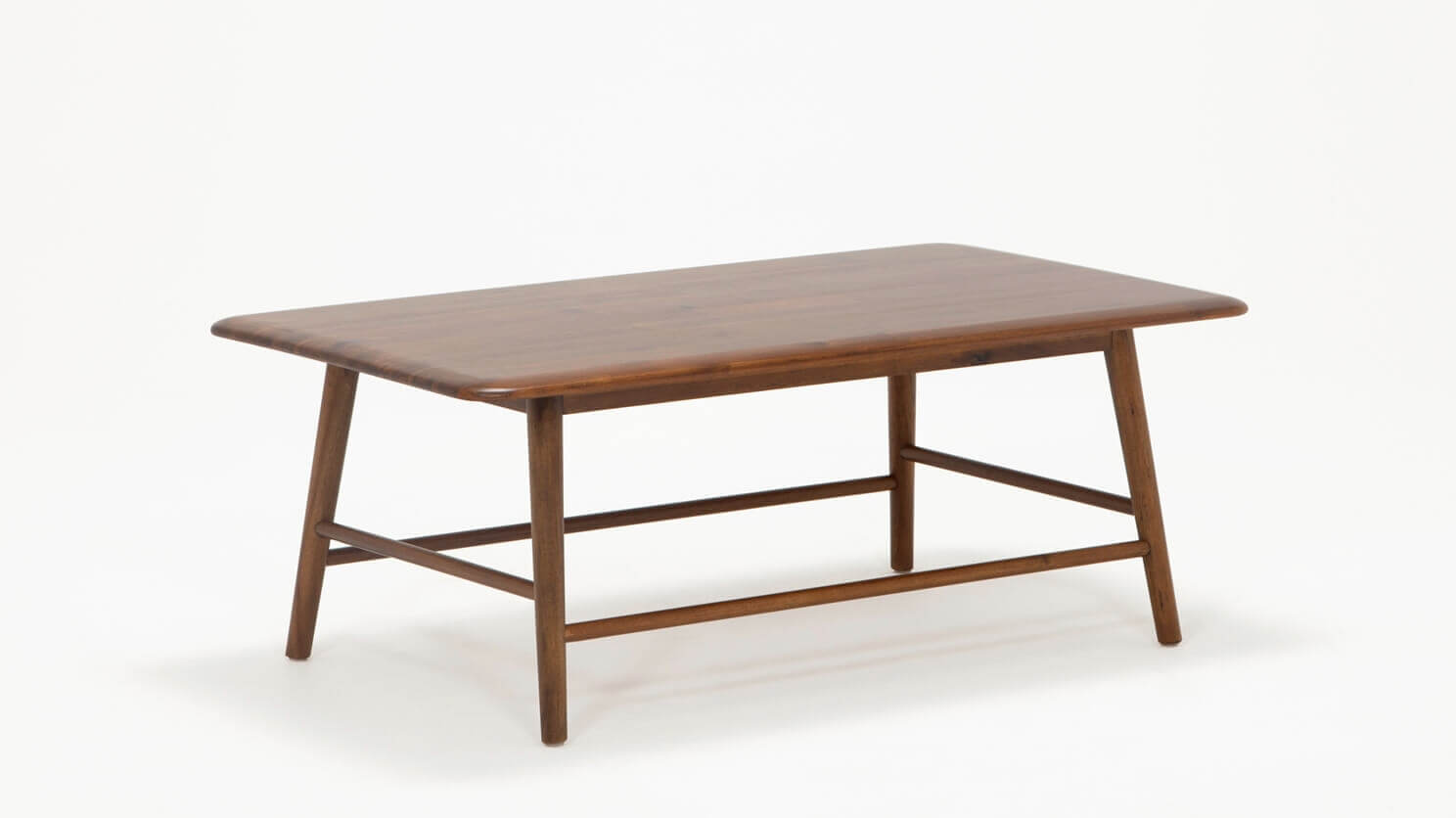 Angled view of the Kacia modern acacia wood coffee table in java