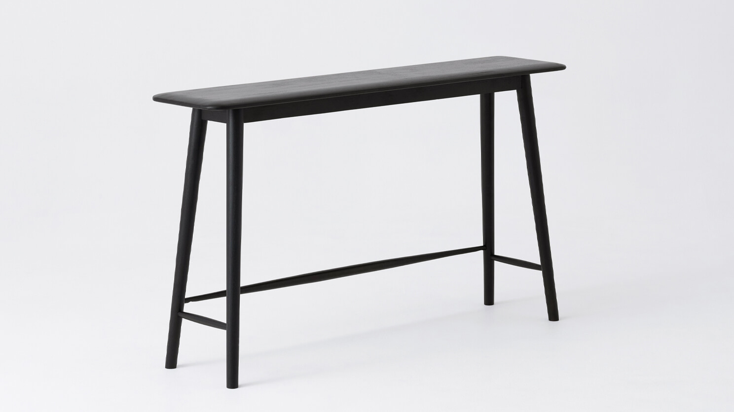 Angled view of the Kacia solid wood modern console in black