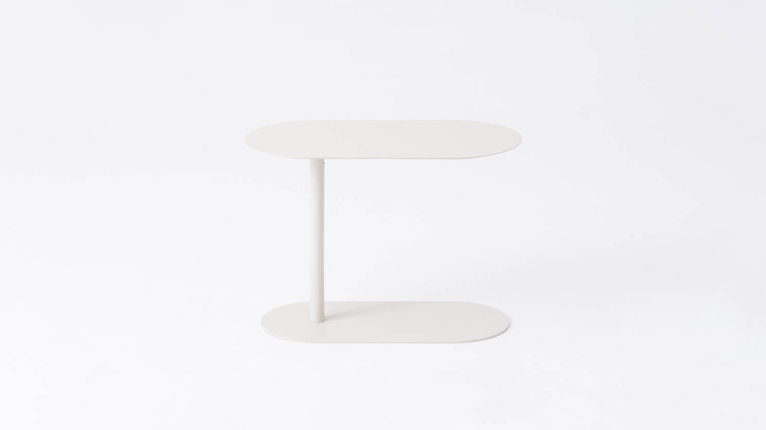 Side view of the Finn adjustable floating side table in white