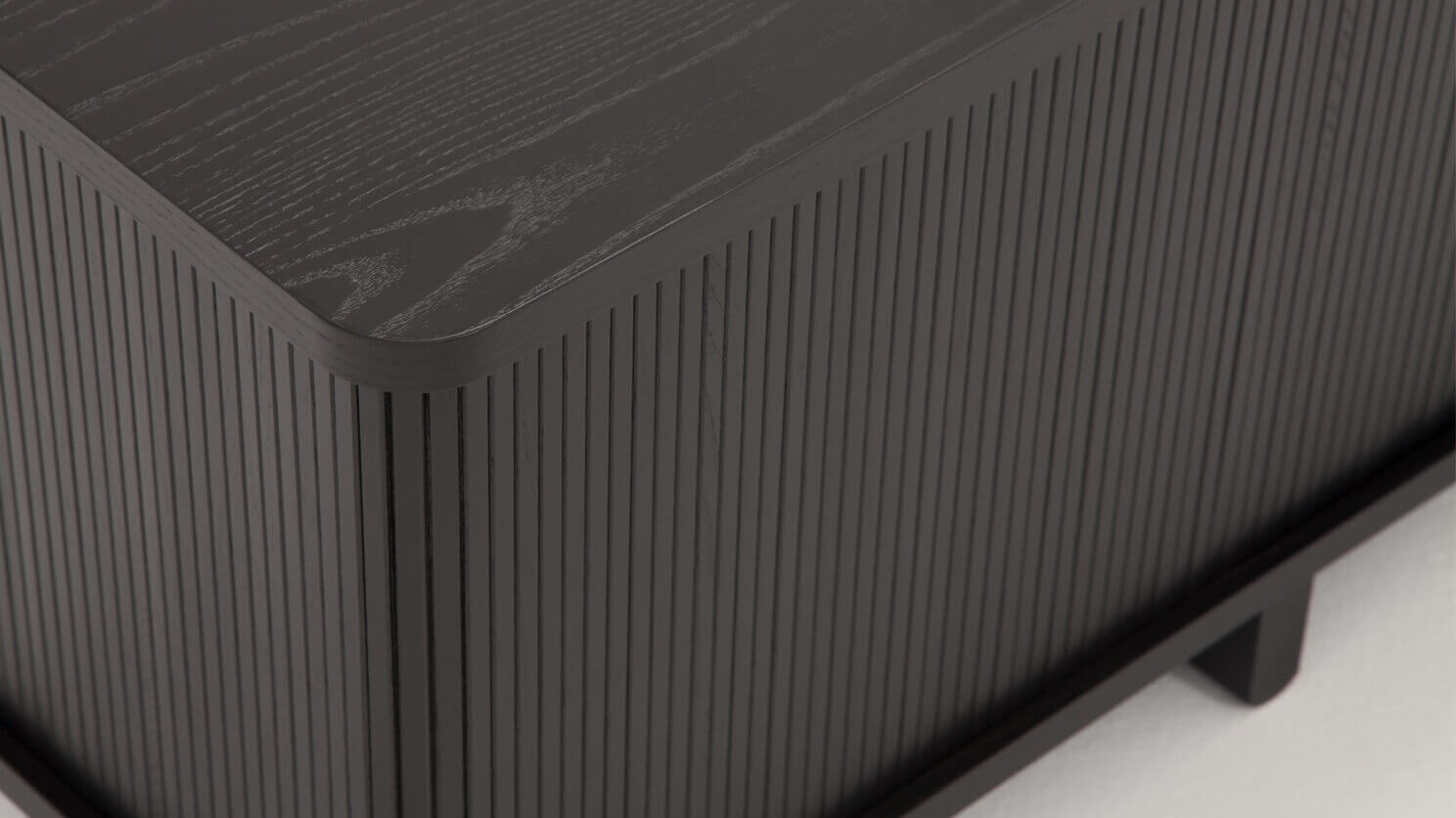 Detail view of the Tambour modern credenza in black
