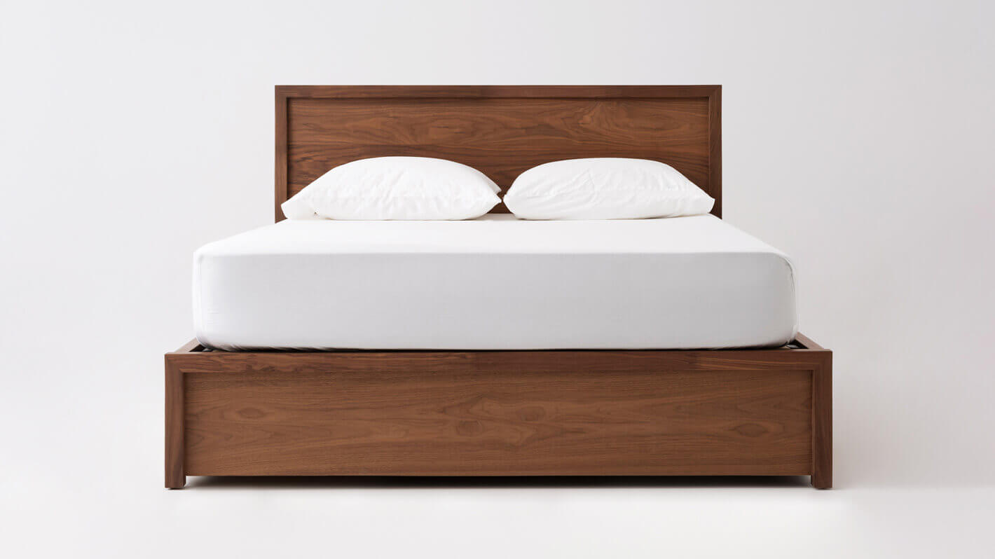 Marcel Lift Bed Walnut Or Oak Modern, Bed Frame With Pull Up Storage