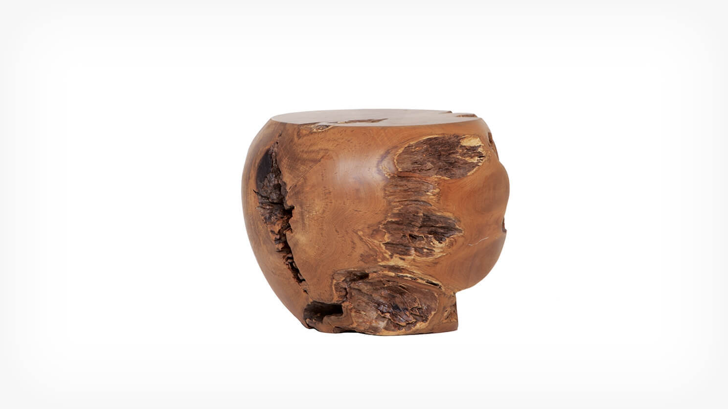 Front view of the modern mushroom solid teak stool