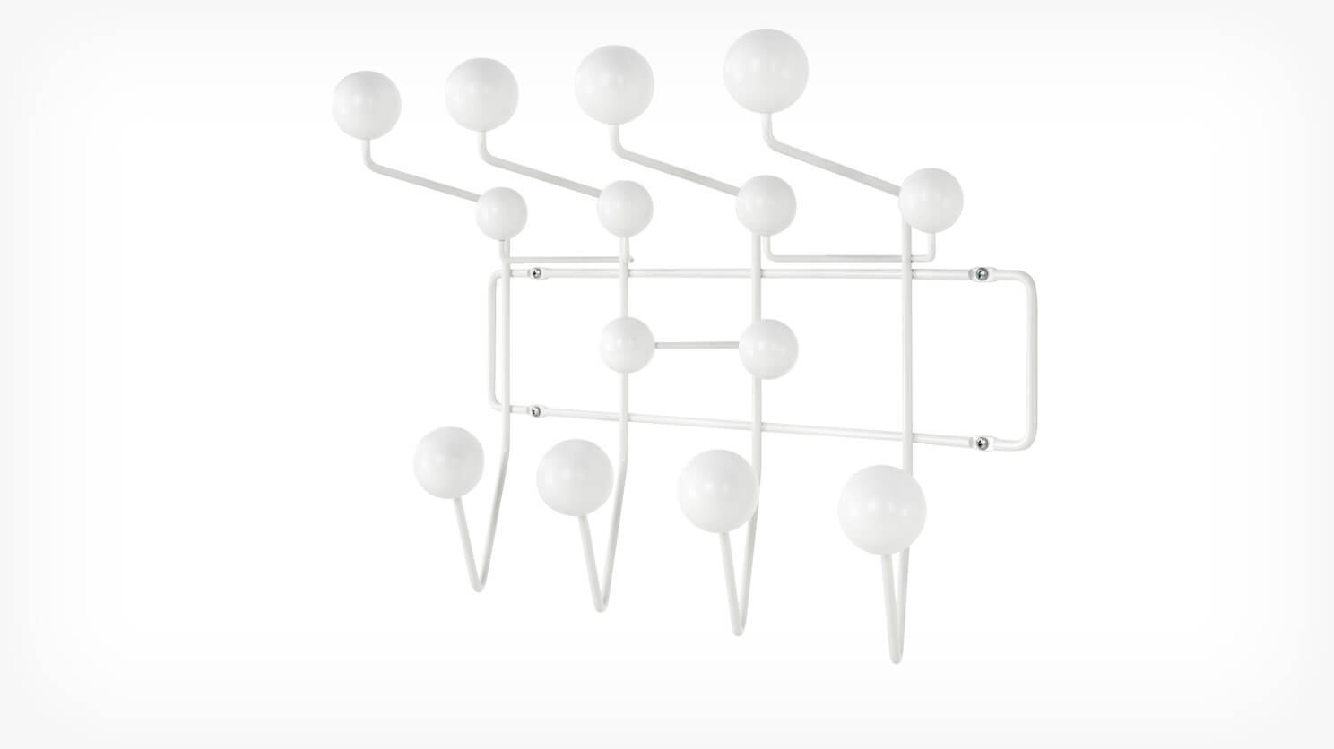 Angled view of the eames hang it all rack in white