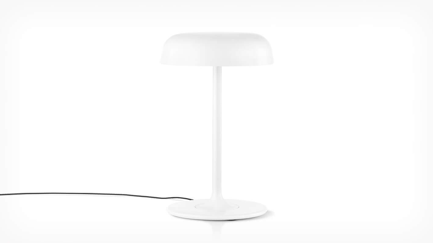 Front view of white Ode Desk Lamp with cord