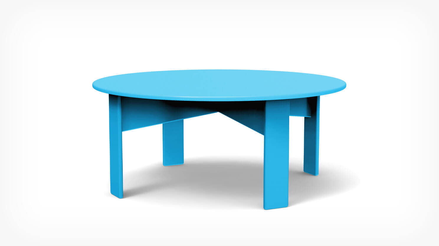 Front view of Outdoor Cocktail Table in baby blue recycled plastic