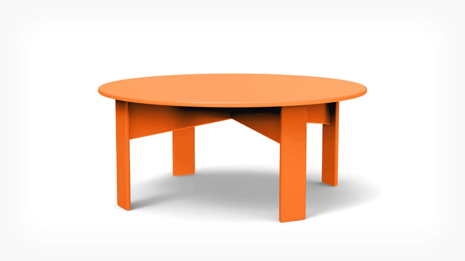 Front view of Outdoor Cocktail Table in orange recycled plastic