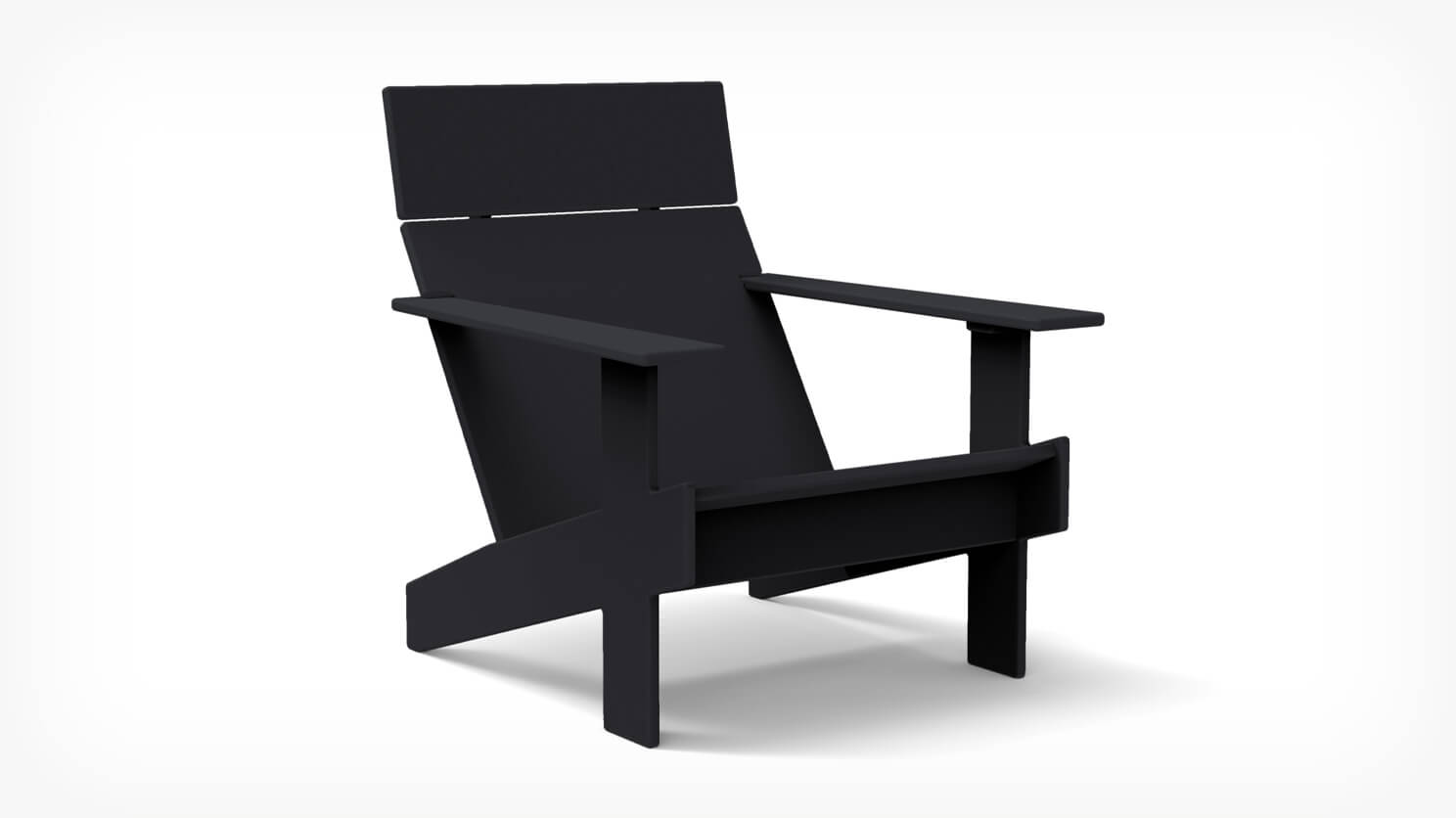 Front angle view of outdoor lounge chair in black recycled plastic