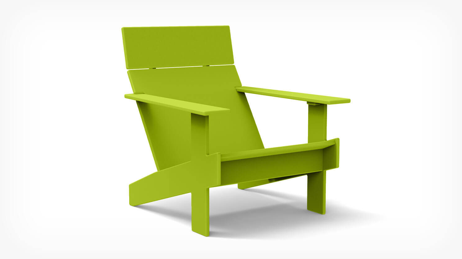 Front angle view of outdoor lounge chair in green recycled plastic