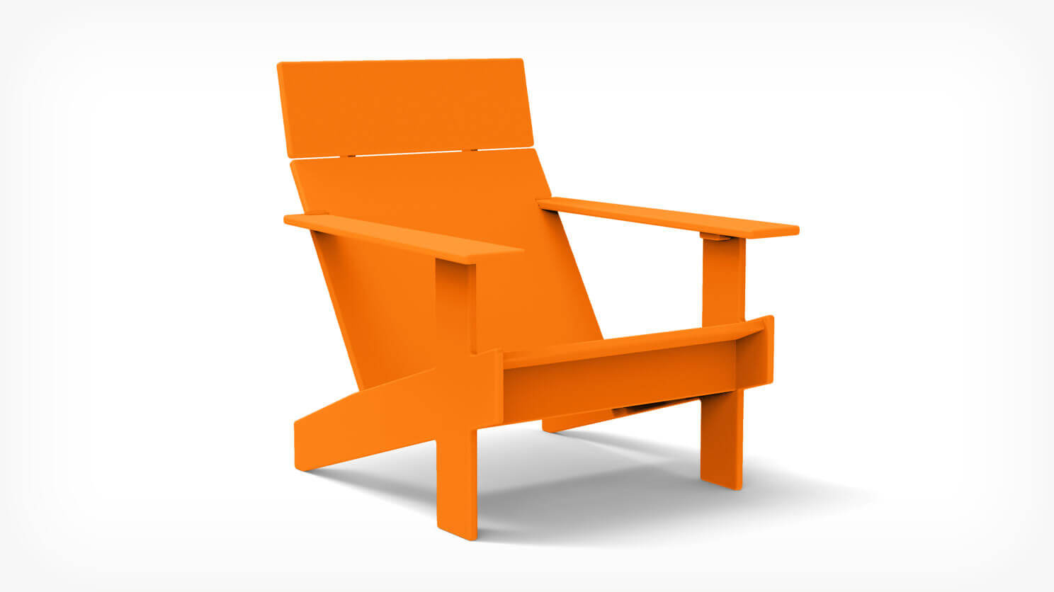 Front angle view of outdoor lounge chair in orange recycled plastic