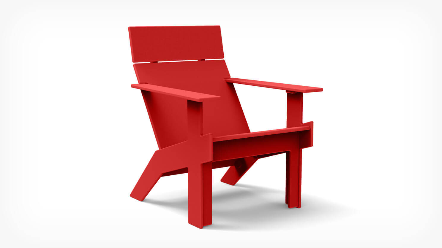 Front view of outdoor lounge chair in red recycled plastic