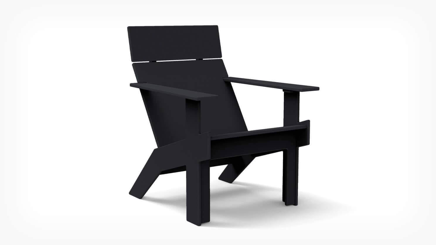 Outdoor lounge chair in black recycled plastic front view