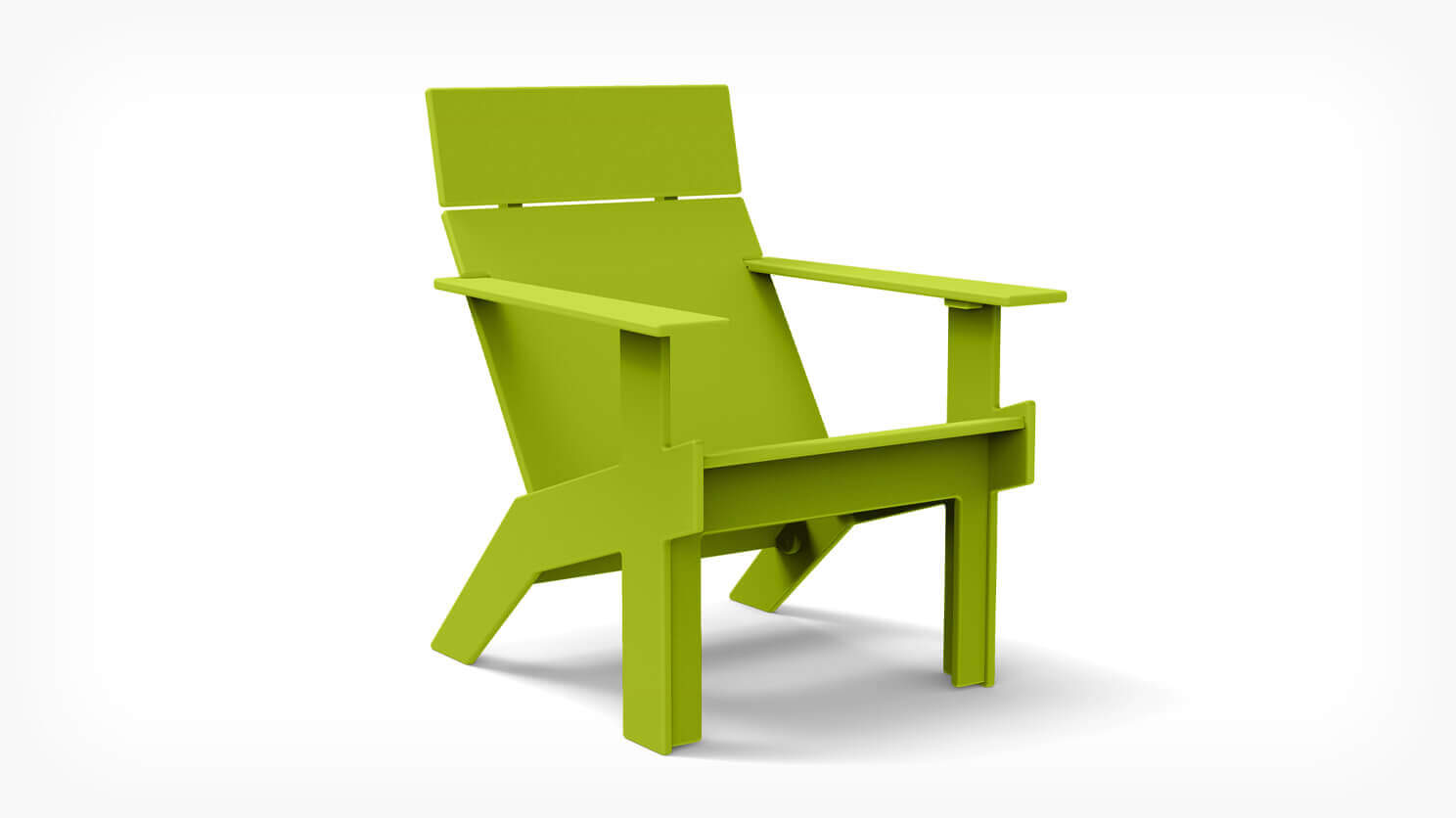 Front view of outdoor lounge chair in green recycled plastic