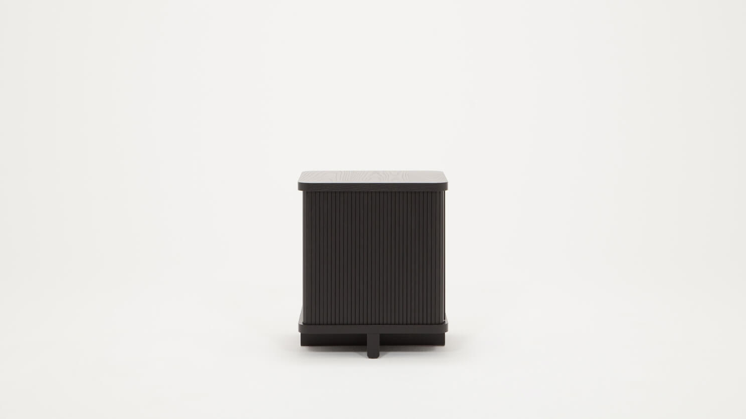 Front view of the Tambour modern end table in black