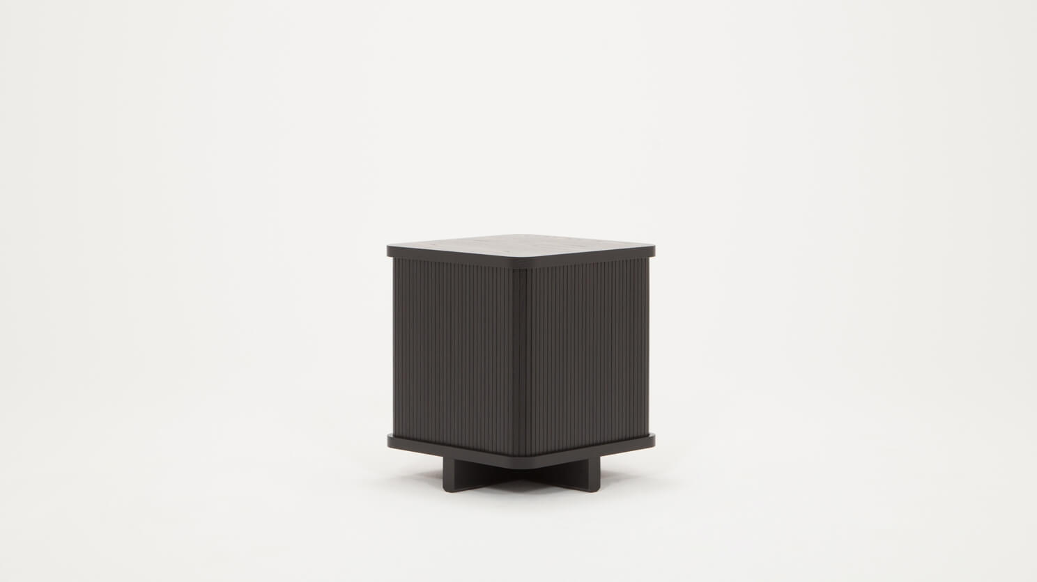 Side view of the Tambour modern end table in black