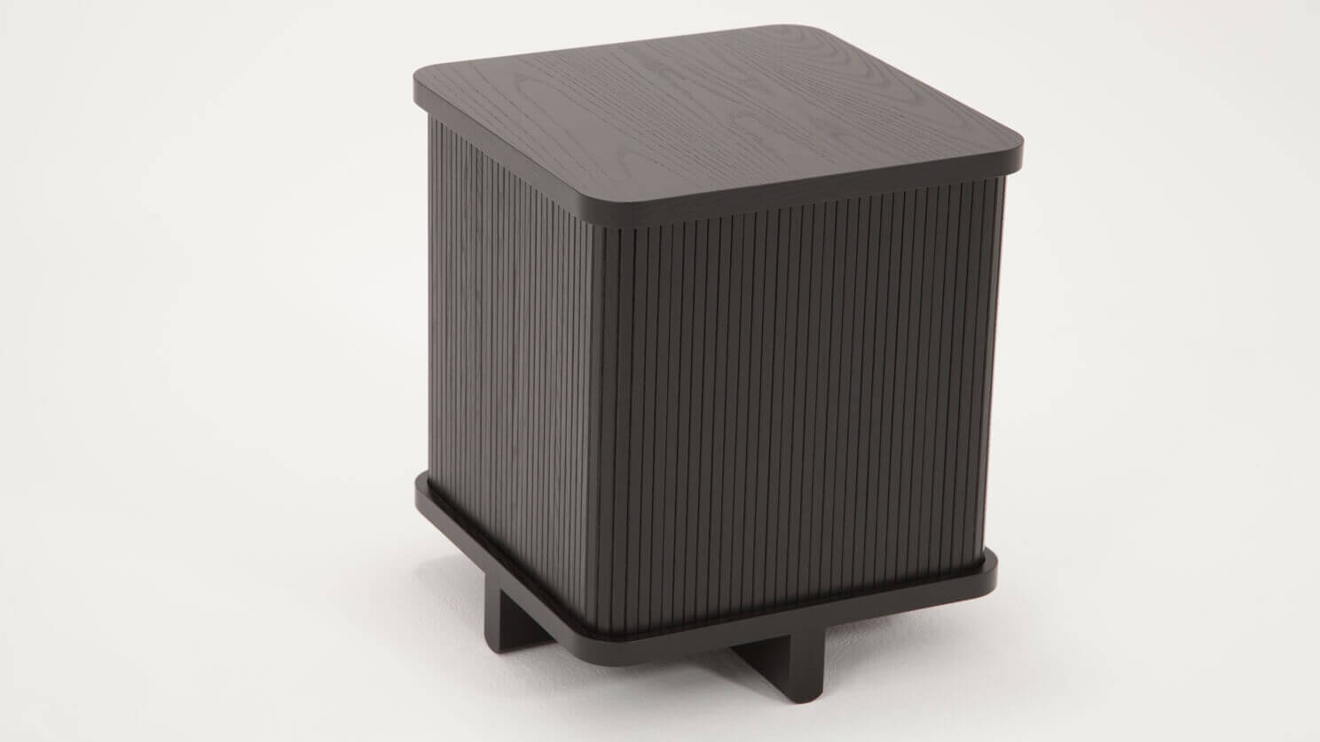 Detail view of the Tambour modern end table in black