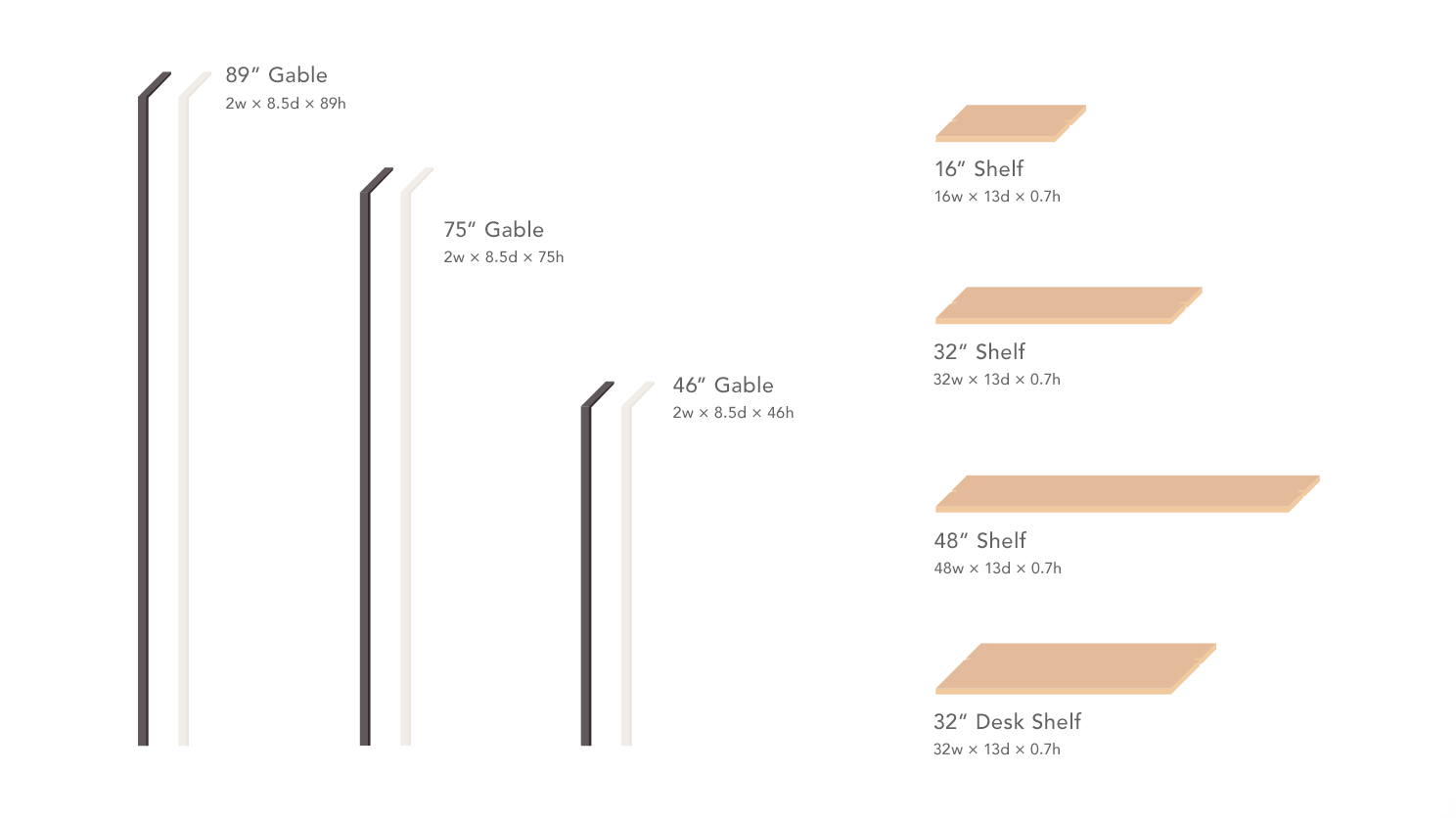 The Climb modern ladder shelf in all available widths and heights