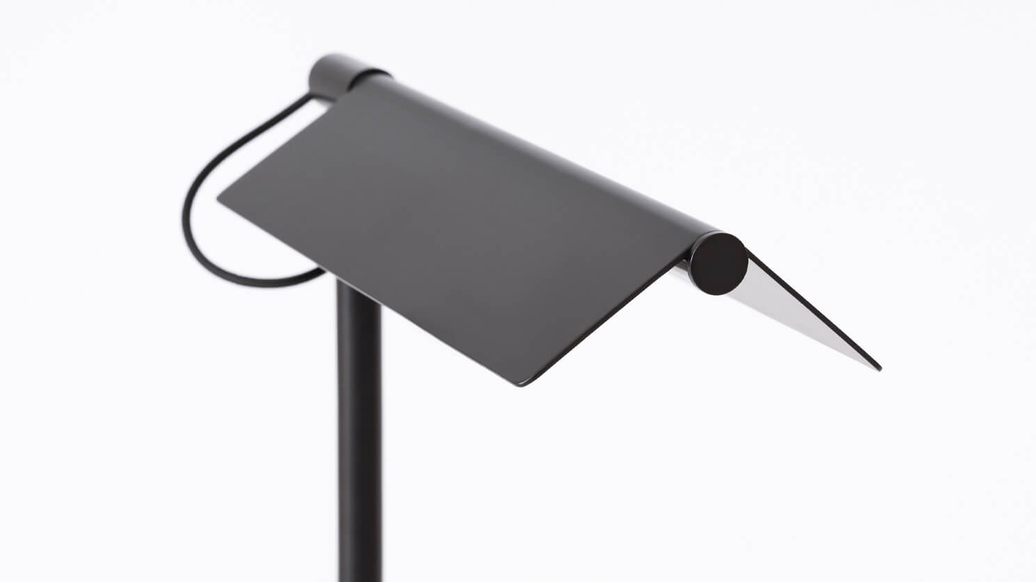 Detail view of the Oxford mid century floor lamp shade in black