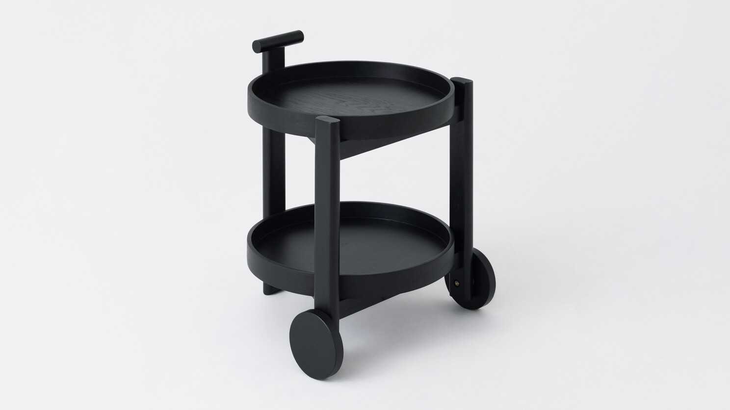 Black oak bar cart front angle view