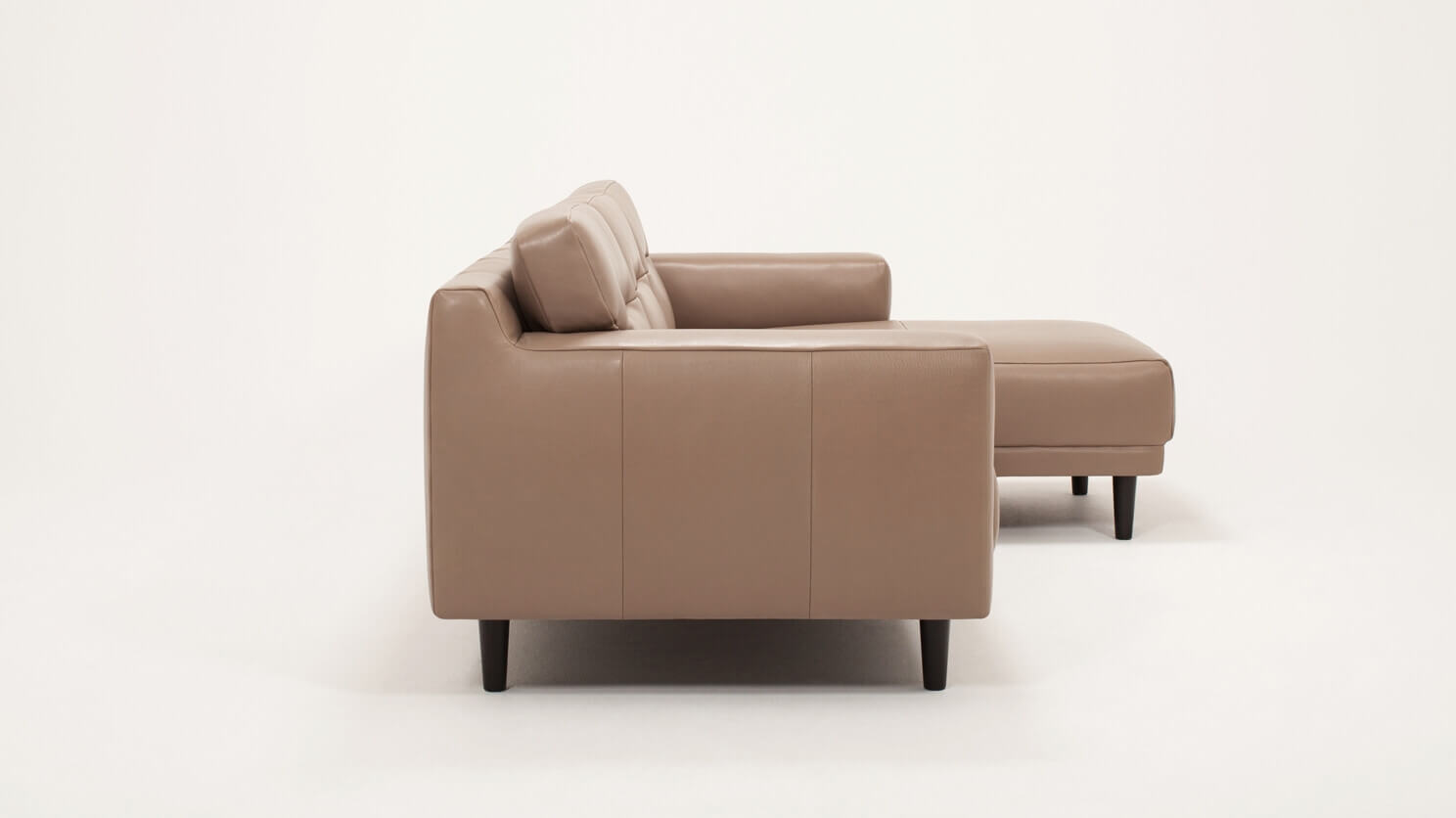 Side view of the Remi 101" modern sectional sofa with horizontal pull in beige leather