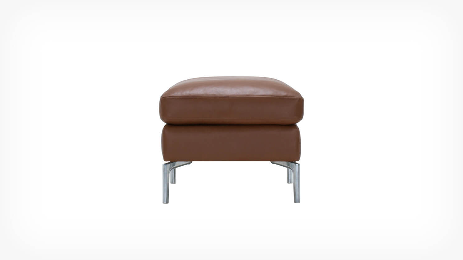 Side view of the Eve mid century ottoman in brown leather