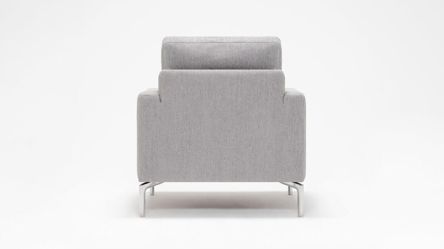 Back view of the Eve modern accent chair in grey fabric