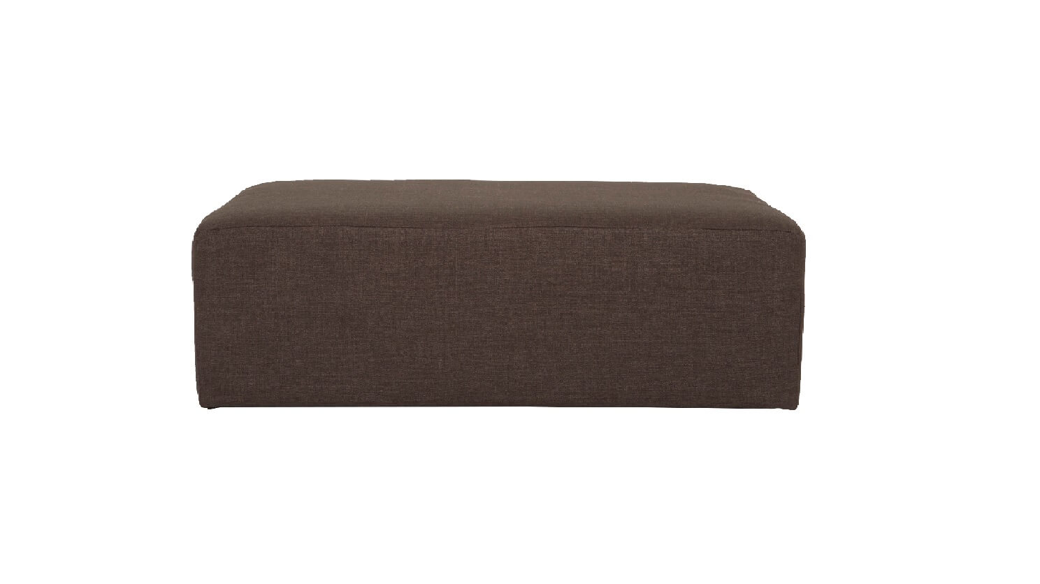 Front view of the Morten mid century ottoman in grey fabric