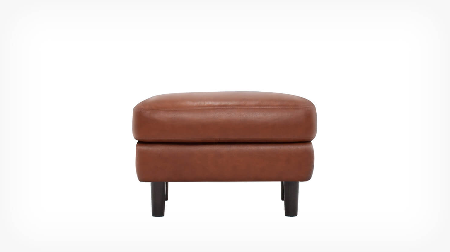 Side view of the Oskar modern ottoman in ruddy leather