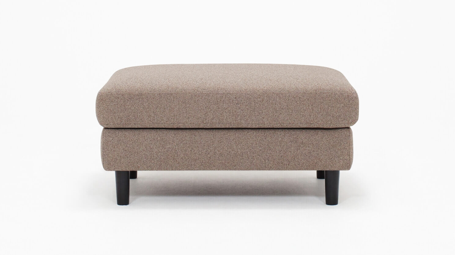 Front view of the Oskar modern ottoman in beige fabric