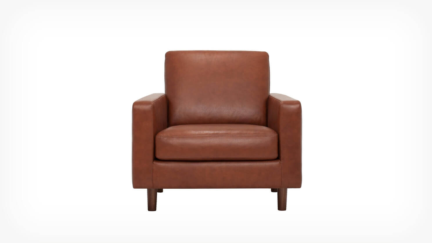 Front view of the Oskar modern lounge chair in brown leather