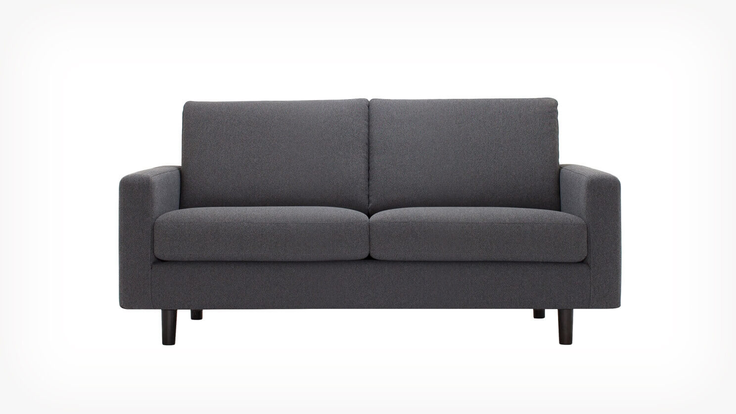 Front view of the Oskar modern loveseat in grey fabric