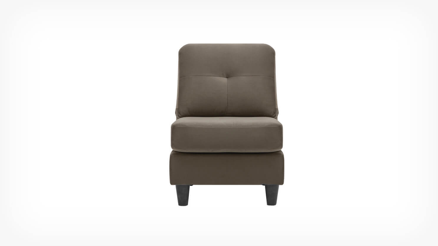 Front view of the Solo mid century armless chair in gray fabric