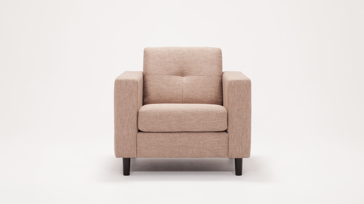 Front view of the Solo modern lounge chair in beige fabric