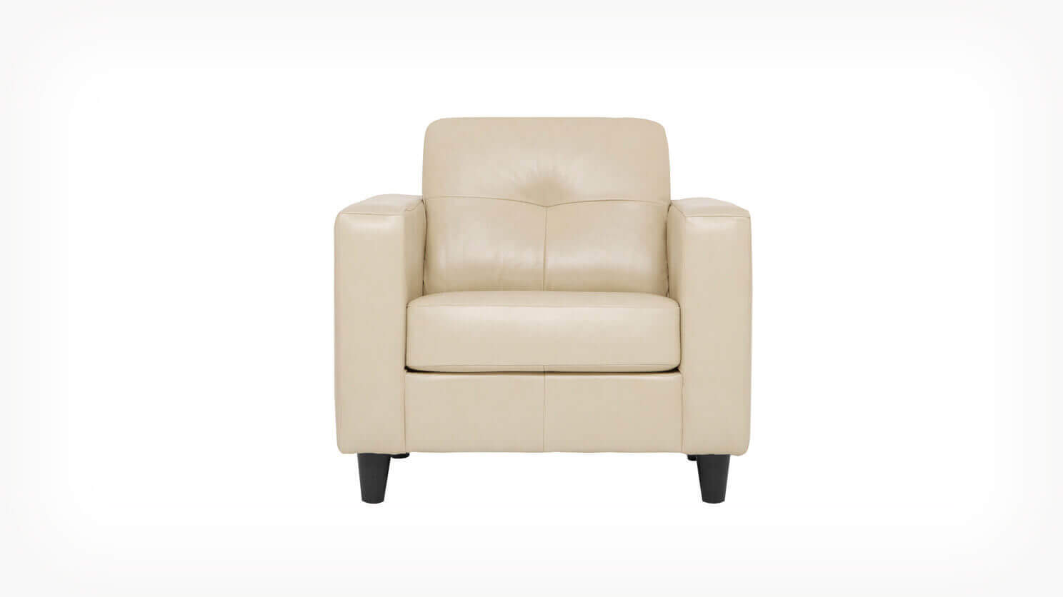 Front view of the Solo modern lounge chair in white leather