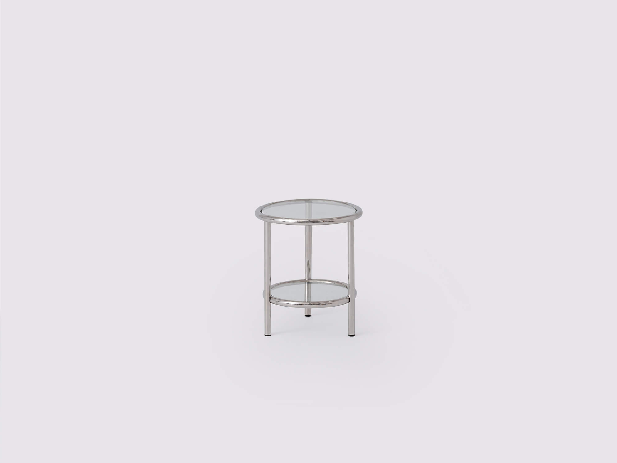 Front view of stainless steel and glass end table