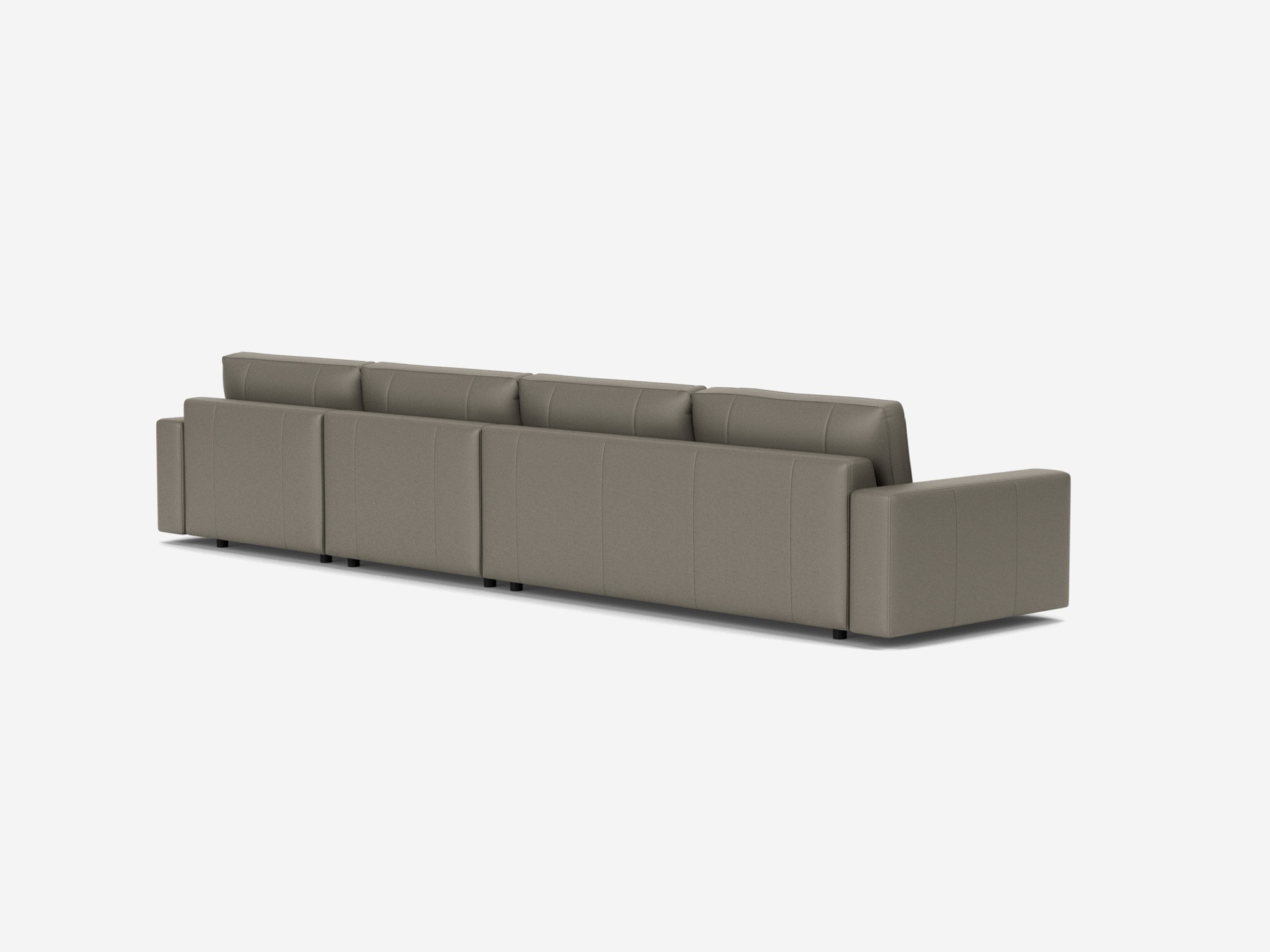 Back view of the modular sofa in grey leather with right hand chaise