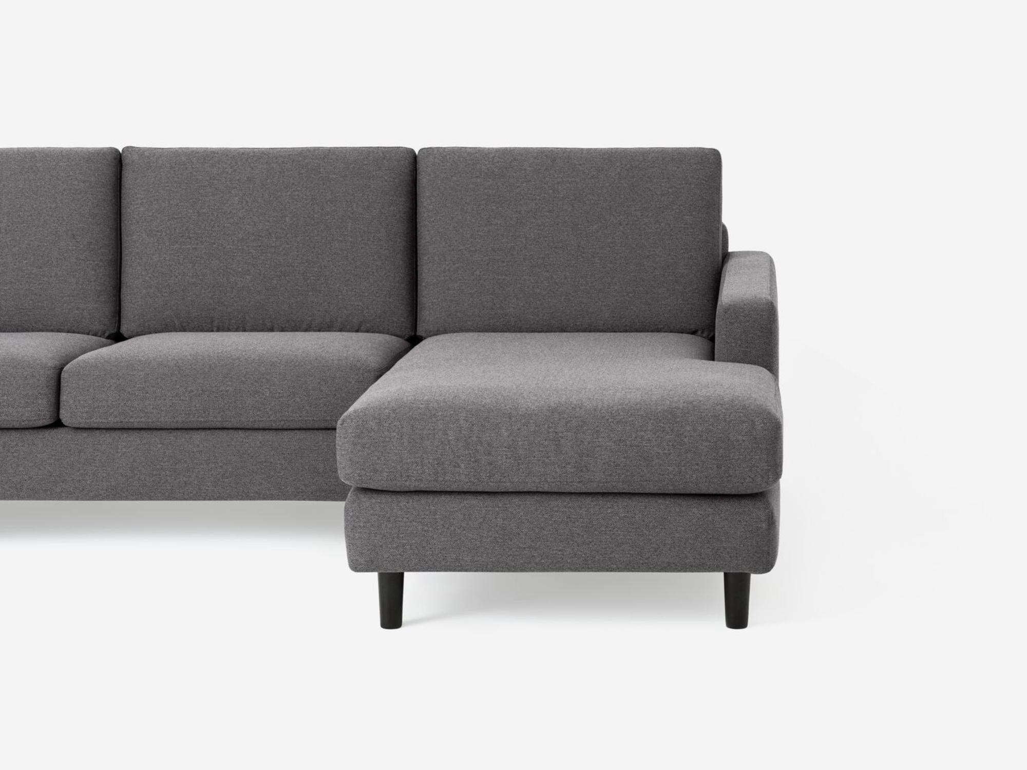 Detail view of the Oskar 4-piece modern sectional sofa chaise in gray fabric