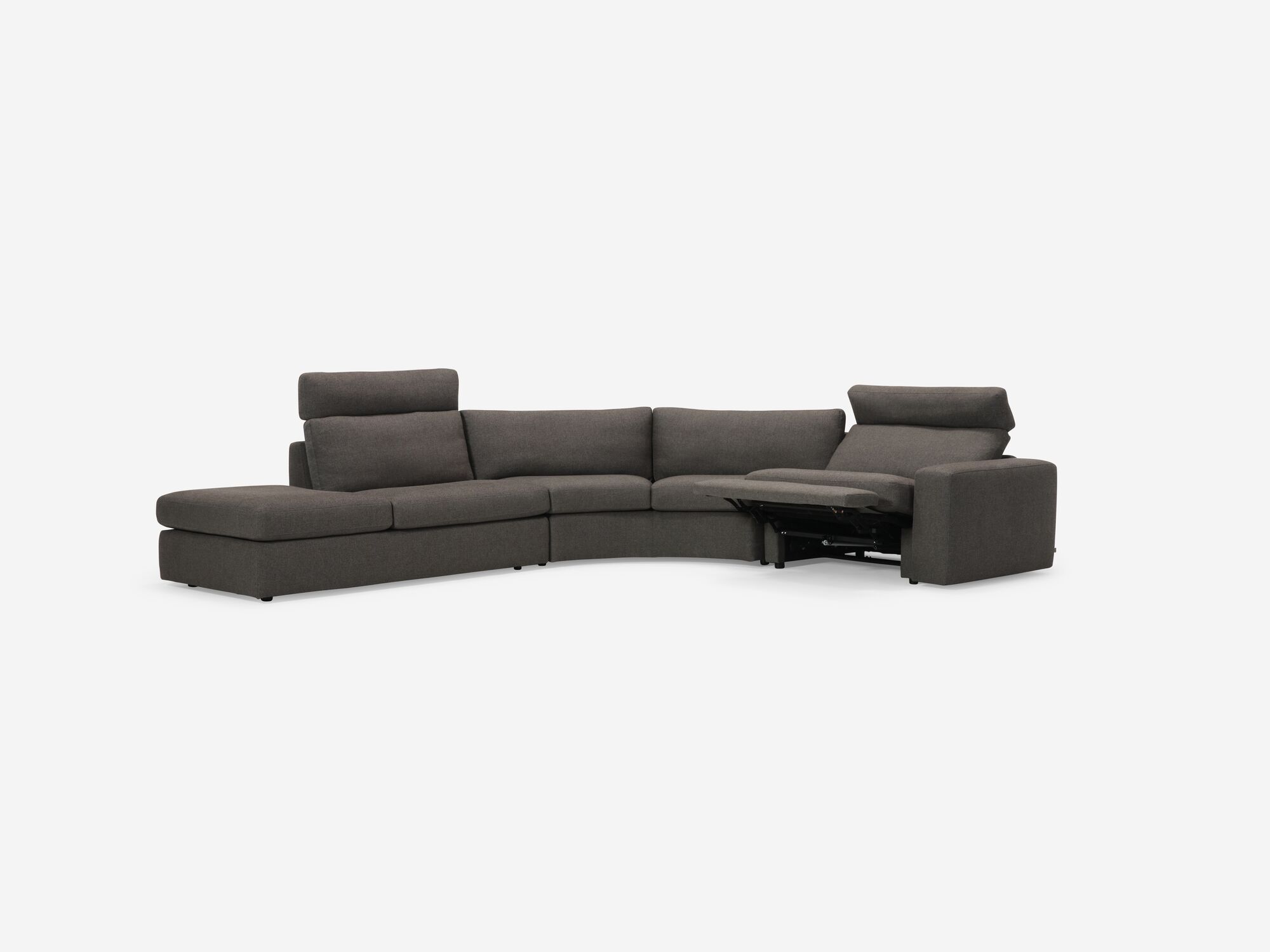 Front angle view of reclined charcoal left hand facing reclining sectional